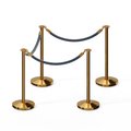 Montour Line Stanchion Post and Rope Kit Pol.Brass, 4 Flat Top 3 Gray Rope C-Kit-4-PB-FL-3-PVR-GY-PB